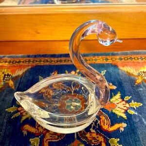 Vintage Pink Swan Glass Ornament Trinket Holder Paperweight in Great Condition